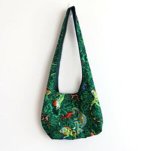 Cross Body or Shoulder bag - Bohemian Cloth Bag - Colourful Reptiles & Leaves